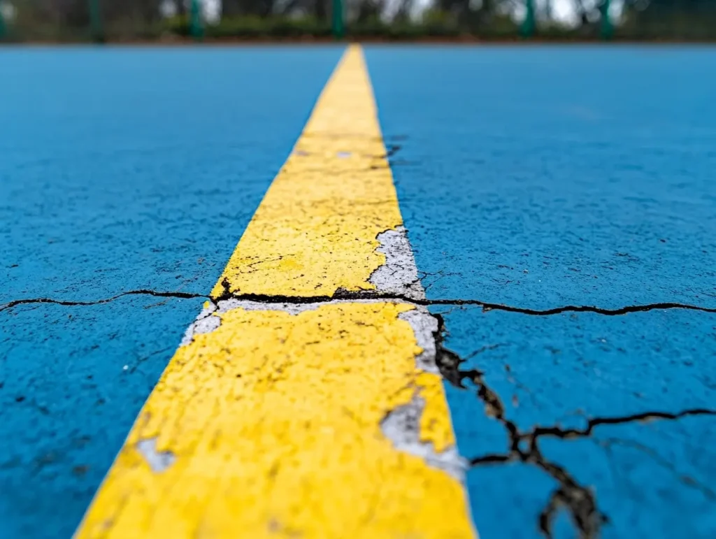 frequent use and ball bounce causing cracks on a court